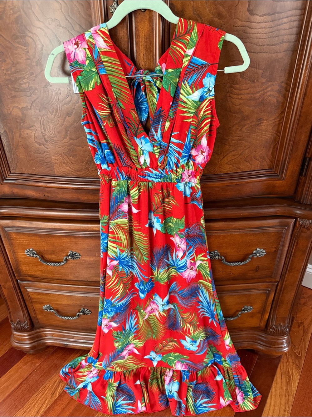 Tropical Floral Maxi Dress - Red